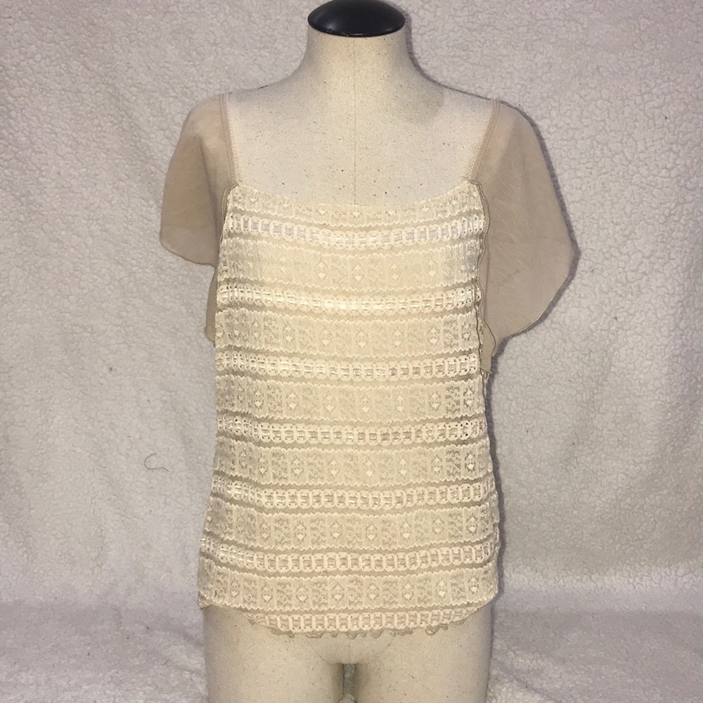 NWT Cream Lace Blouse Silk Drape Sleeves